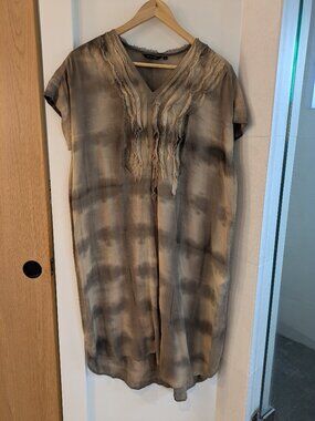 Pas De Calais hand-dyed tie-dye midi dress/tunic in brown hues Size Sm/34